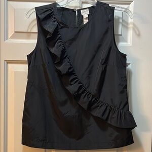 J Crew Black Ruffled Asymmetrical Blouse